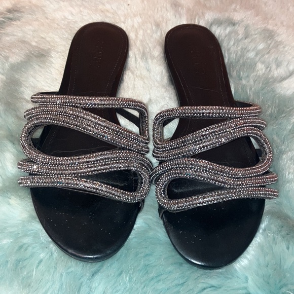 Rrhinestones leather Schutz flat slides sz 9. - Picture 5 of 7